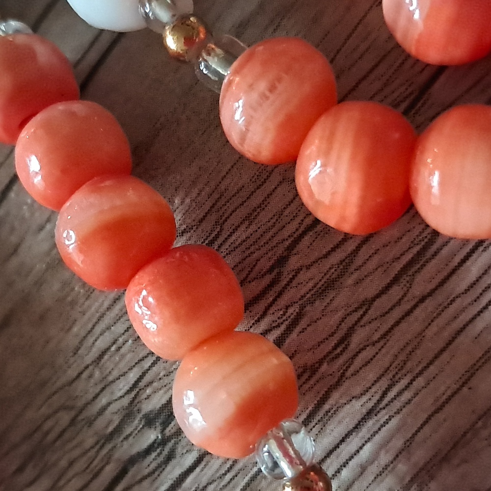Mangano Calcite And Coral Calcite Beaded Necklace View 5